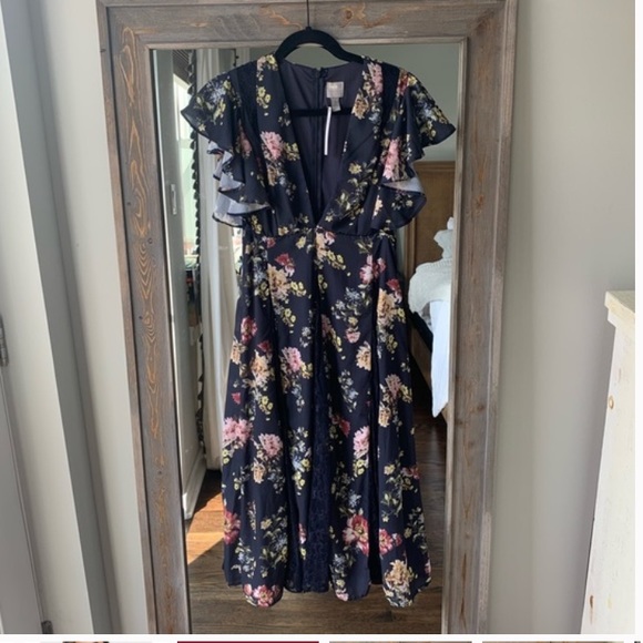 NWT ASOS Design Navy Floral Midi Dress, Size 6 - Picture 4 of 7